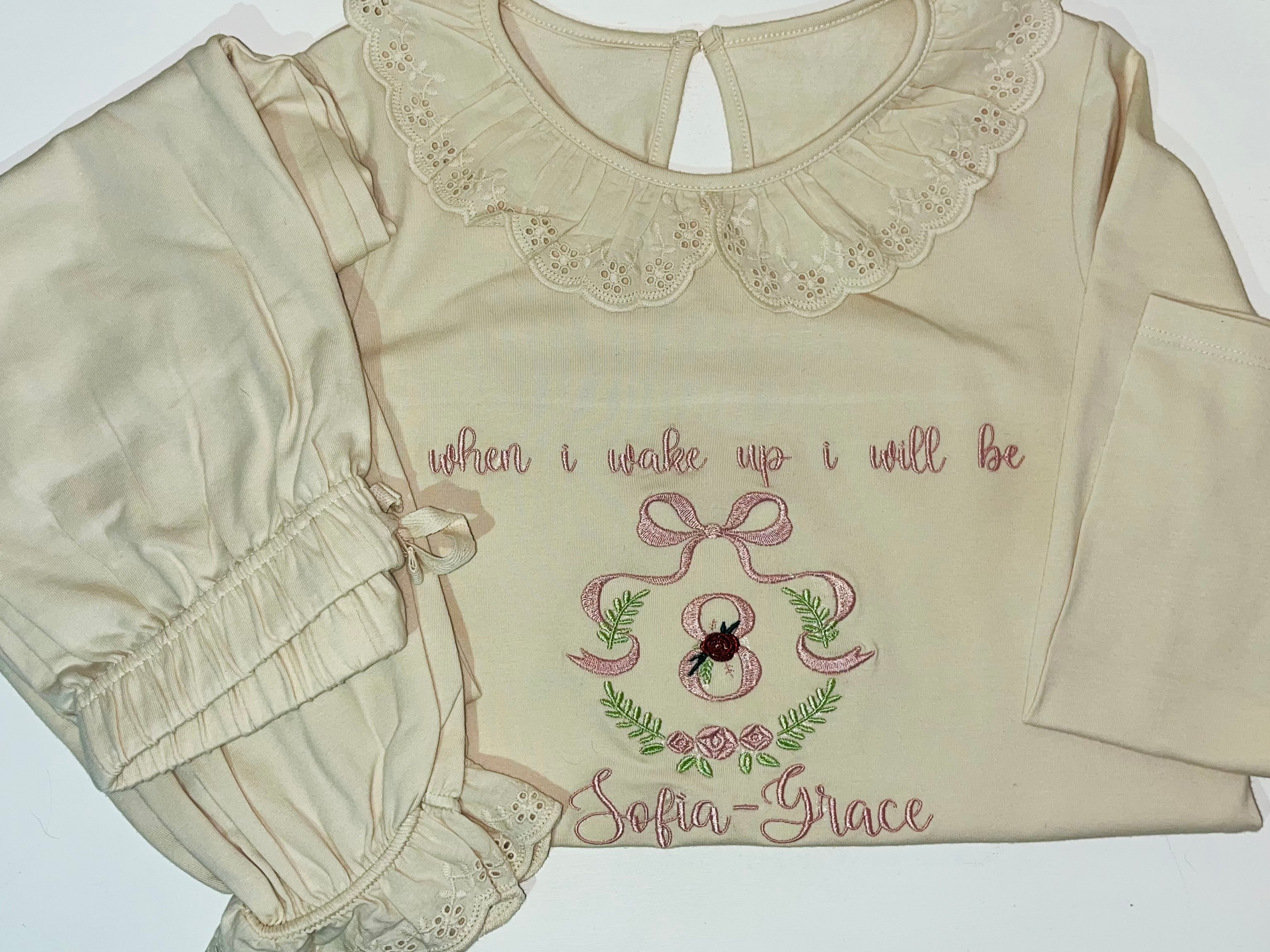 Snuggle-ready Long Sleeve Frilled Pyjama Set in natural