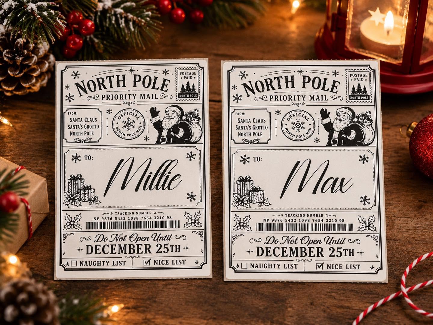 personalised Santa labels 10 4x6 name gift stickers